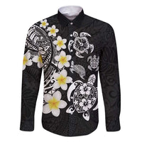 Hawaiian Plumeria Turtles Family Matching Short Sleeve Bodycon Dress and Hawaiian Shirt Polynesian Art Tattoo LT03 Dad's Shirt - Long Sleeve Black - Polynesian Pride