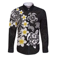 Hawaiian Plumeria Turtles Family Matching Tank Maxi Dress and Hawaiian Shirt Polynesian Art Tattoo LT03 Dad's Shirt - Long Sleeve Black - Polynesian Pride
