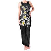 Hawaiian Plumeria Turtles Family Matching Tank Maxi Dress and Hawaiian Shirt Polynesian Art Tattoo LT03 Mom's Dress Black - Polynesian Pride