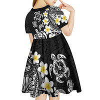 Hawaiian Plumeria Turtles Kid Short Sleeve Dress Polynesian Art Tattoo