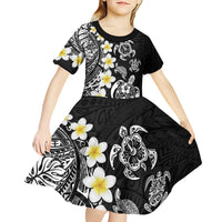 Hawaiian Plumeria Turtles Kid Short Sleeve Dress Polynesian Art Tattoo