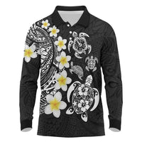Hawaiian Plumeria Turtles Long Sleeve Polo Shirt Polynesian Art Tattoo