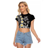 Hawaiian Plumeria Turtles Raglan Cropped T Shirt Polynesian Art Tattoo