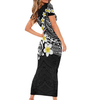 Hawaiian Plumeria Turtles Short Sleeve Bodycon Dress Polynesian Art Tattoo