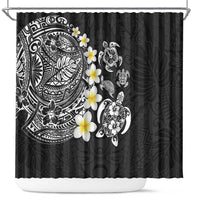 Hawaiian Plumeria Turtles Shower Curtain Polynesian Art Tattoo LT03 Black - Polynesian Pride