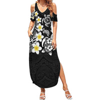 Hawaiian Plumeria Turtles Summer Maxi Dress Polynesian Art Tattoo LT03 Women Black - Polynesian Pride