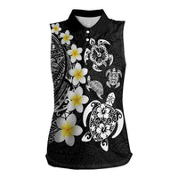 Hawaiian Plumeria Turtles Women Sleeveless Polo Shirt Polynesian Art Tattoo