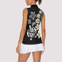 Hawaiian Plumeria Turtles Women Sleeveless Polo Shirt Polynesian Art Tattoo