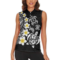 Hawaiian Plumeria Turtles Women Sleeveless Polo Shirt Polynesian Art Tattoo