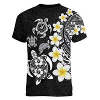 Hawaiian Plumeria Turtles Women V-Neck T-Shirt Polynesian Art Tattoo