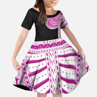 Samoan Art Tattoo Polynesian Pattern Family Matching Long Sleeve Bodycon Dress and Hawaiian Shirt Pink Out Color LT03 Daughter's Dress Black - Polynesian Pride