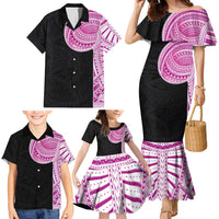 Samoan Art Tattoo Polynesian Pattern Family Matching Mermaid Dress and Hawaiian Shirt Pink Out Color LT03 - Polynesian Pride