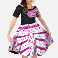 Samoan Art Tattoo Polynesian Pattern Family Matching Puletasi and Hawaiian Shirt Pink Out Color