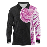 Samoan Art Tattoo Polynesian Pattern Long Sleeve Polo Shirt Pink Out Color