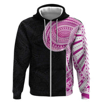 Samoan Art Tattoo Polynesian Pattern Zip Hoodie Pink Out Color