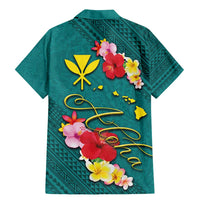 Aloha Kanaka Maoli Hawaii Flowers Family Matching Mermaid Dress and Hawaiian Shirt With Polynesian Pattern Teal Color LT03 - Polynesian Pride
