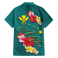 Aloha Kanaka Maoli Hawaii Flowers Family Matching Tank Maxi Dress and Hawaiian Shirt With Polynesian Pattern Teal Color LT03 - Polynesian Pride