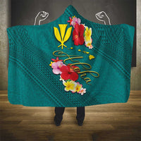 Aloha Kanaka Maoli Hawaii Flowers Hooded Blanket With Polynesian Pattern Teal Color LT03 - Polynesian Pride