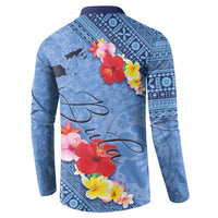 Bula Fiji Hibiscus and Plumeria Flowers Button Sweatshirt Tapa Tattoo Polynesian Pattern