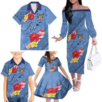Bula Fiji Hibiscus and Plumeria Flowers Family Matching Off The Shoulder Long Sleeve Dress and Hawaiian Shirt Tapa Tattoo Polynesian Pattern LT03 - Polynesian Pride