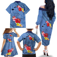 Bula Fiji Hibiscus and Plumeria Flowers Family Matching Off The Shoulder Long Sleeve Dress and Hawaiian Shirt Tapa Tattoo Polynesian Pattern LT03 - Polynesian Pride