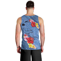 Bula Fiji Hibiscus and Plumeria Flowers Men Tank Top Tapa Tattoo Polynesian Pattern