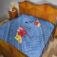 Bula Fiji Hibiscus and Plumeria Flowers Quilt Tapa Tattoo Polynesian Pattern