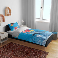 Hawaii Sea Turtle and Tropical Flowers Bedding Set Polynesian Tattoo Undersea Vibe
