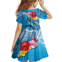 Hawaii Sea Turtle and Tropical Flowers Family Matching Off Shoulder Short Dress and Hawaiian Shirt Polynesian Tattoo Undersea Vibe LT03 - Polynesian Pride