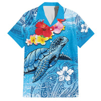 Hawaii Sea Turtle and Tropical Flowers Family Matching Off Shoulder Short Dress and Hawaiian Shirt Polynesian Tattoo Undersea Vibe LT03 Dad's Shirt - Short Sleeve Blue - Polynesian Pride