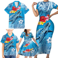 Hawaii Sea Turtle and Tropical Flowers Family Matching Short Sleeve Bodycon Dress and Hawaiian Shirt Polynesian Tattoo Undersea Vibe LT03 - Polynesian Pride