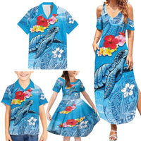 Hawaii Sea Turtle and Tropical Flowers Family Matching Summer Maxi Dress and Hawaiian Shirt Polynesian Tattoo Undersea Vibe LT03 - Polynesian Pride