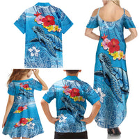 Hawaii Sea Turtle and Tropical Flowers Family Matching Summer Maxi Dress and Hawaiian Shirt Polynesian Tattoo Undersea Vibe LT03 - Polynesian Pride