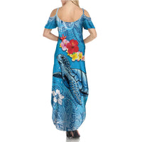 Hawaii Sea Turtle and Tropical Flowers Family Matching Summer Maxi Dress and Hawaiian Shirt Polynesian Tattoo Undersea Vibe LT03 - Polynesian Pride
