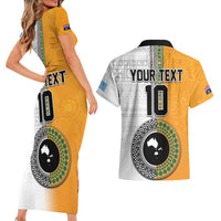 Custom Fiji and Australia Rugby Couples Matching Short Sleeve Bodycon Dress and Hawaiian Shirt Aboriginal and Fijian Masi Pattern LT03 - Polynesian Pride
