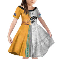 Custom Fiji and Australia Rugby Family Matching Mermaid Dress and Hawaiian Shirt Aboriginal and Fijian Masi Pattern LT03 Daughter's Dress White - Polynesian Pride