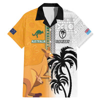 Custom Fiji and Australia Rugby Family Matching Mermaid Dress and Hawaiian Shirt Aboriginal and Fijian Masi Pattern LT03 Dad's Shirt - Short Sleeve White - Polynesian Pride