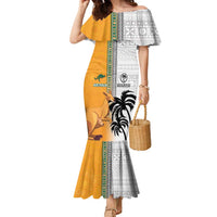 Custom Fiji and Australia Rugby Family Matching Mermaid Dress and Hawaiian Shirt Aboriginal and Fijian Masi Pattern LT03 Mom's Dress White - Polynesian Pride