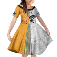 Custom Fiji and Australia Rugby Family Matching Off The Shoulder Long Sleeve Dress and Hawaiian Shirt Aboriginal and Fijian Masi Pattern LT03 Daughter's Dress White - Polynesian Pride