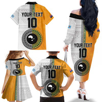 Custom Fiji and Australia Rugby Family Matching Off The Shoulder Long Sleeve Dress and Hawaiian Shirt Aboriginal and Fijian Masi Pattern LT03 - Polynesian Pride