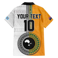 Custom Fiji and Australia Rugby Family Matching Off The Shoulder Long Sleeve Dress and Hawaiian Shirt Aboriginal and Fijian Masi Pattern LT03 - Polynesian Pride