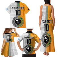 Custom Fiji and Australia Rugby Family Matching Tank Maxi Dress and Hawaiian Shirt Aboriginal and Fijian Masi Pattern LT03 - Polynesian Pride