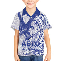 Samoa Pago Pago Aeto Family Matching Off Shoulder Maxi Dress and Hawaiian Shirt Wingstyle Blue-White Color - Polynesian Pride