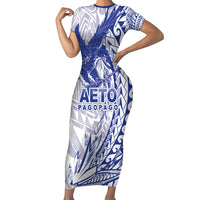 Samoa Pago Pago Aeto Family Matching Short Sleeve Bodycon Dress and Hawaiian Shirt Wingstyle Blue-White Color - Polynesian Pride