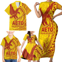 American Samoa Pago Pago Aeto Family Matching Short Sleeve Bodycon Dress and Hawaiian Shirt Wingstyle Red-Gold Color LT03 - Polynesian Pride