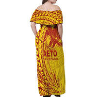 Samoa Pago Pago Aeto Off Shoulder Maxi Dress Wingstyle Red-Gold Color - Polynesian Pride