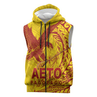 American Samoa Pago Pago Aeto Sleeveless Zip Hoodie Wingstyle Red-Gold Color LT03