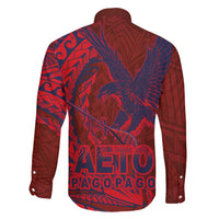 Samoa Pago Pago Aeto Family Matching Off Shoulder Maxi Dress and Hawaiian Shirt Wingstyle Red-Blue Color - Polynesian Pride