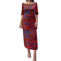 Samoa Pago Pago Aeto Family Matching Puletasi and Hawaiian Shirt Wingstyle Red-Blue Color - Polynesian Pride