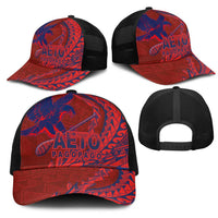 American Samoa Pago Pago Aeto Mesh Trucker Cap Wingstyle Red-Blue Color - Polynesian Pride
